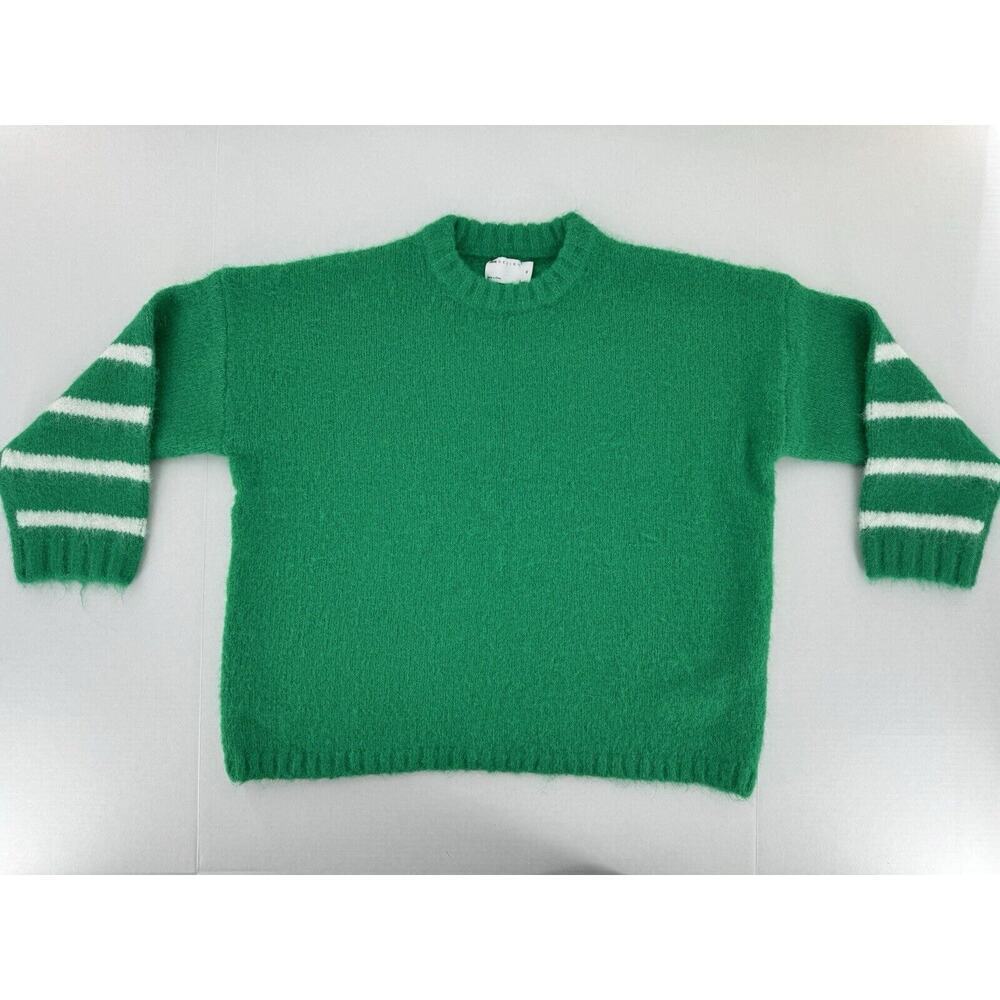 Asos Sweater Sz XS Wool Striped Kelly Green Crewneck Boucle Cozy Ribbed​